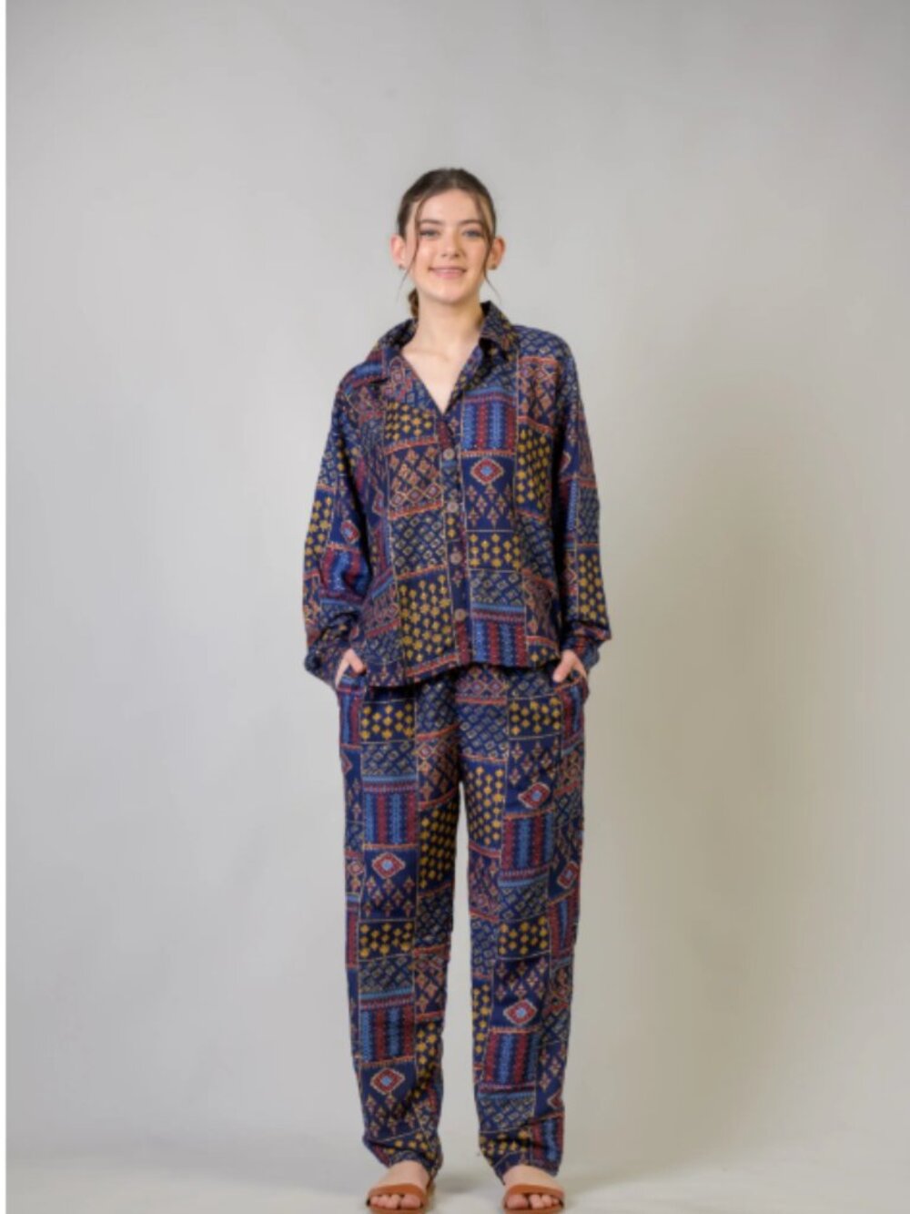 40. Rhea Patch Print Shirt And Trouser Set